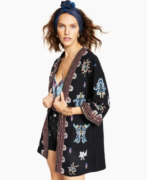 Inc Cotton Embroidered Open-Front Jacket Created for Macy's