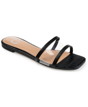 Journee Collection Ramira Womens Embossed Slip On Slide Sandals In Black