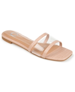 Journee Collection Ramira Womens Embossed Slip On Slide Sandals In Blush