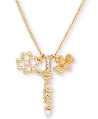 kate spade new york - Gold-Tone Cubic Zirconia Queen Bee Multi-Charm Pendant Necklace, 16" + 3" extender