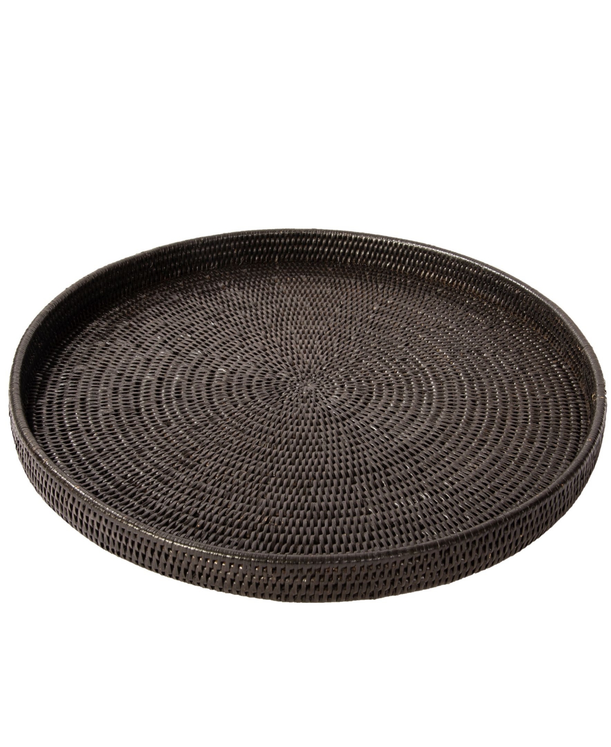 Artifacts Trading Company Artifacts Rattan Round Serving-ottoman Tray With Glass Insert In Dark Brown