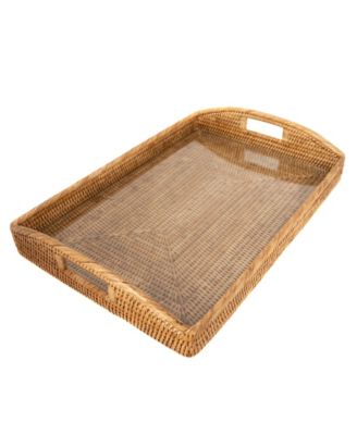 Artifacts Trading Company Rattan Rectangular Tray with Glass Insert