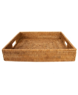 Artifacts Trading Company Artifacts Rattan Square Ottoman Tray With Cutout Handles In Medium Brown