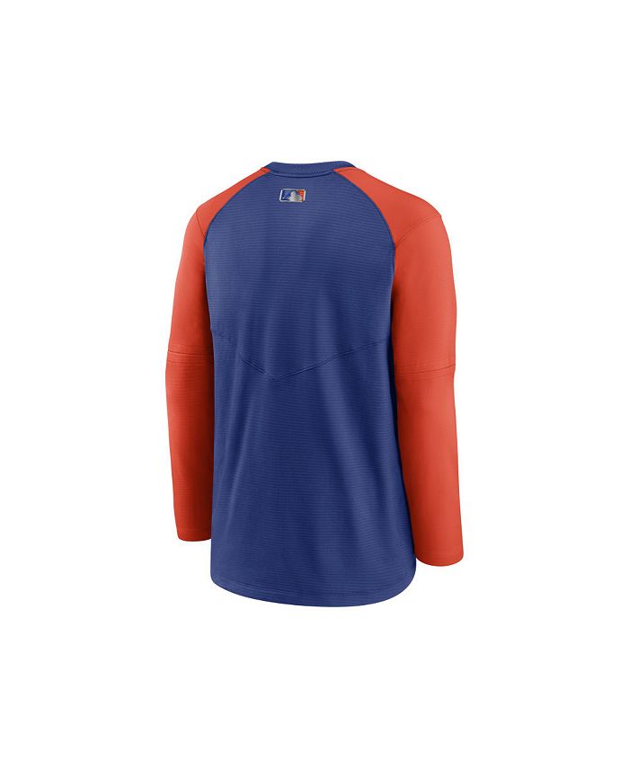 Men's Nike Royal/Orange New York Mets Authentic Collection Pregame  Performance Raglan Pullover Sweatshirt