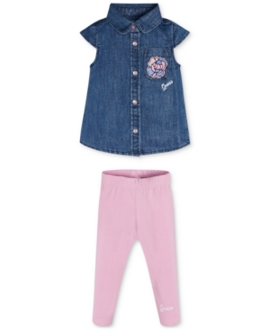 Guess Baby Girls 2-Pc Lurex Denim Shirt and Legging Set
