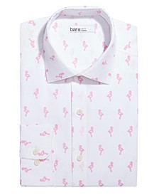 Men's Slim-Fit Performance Stretch Neon Flamingo-Print Dress Shirt, Created for Macy's  
