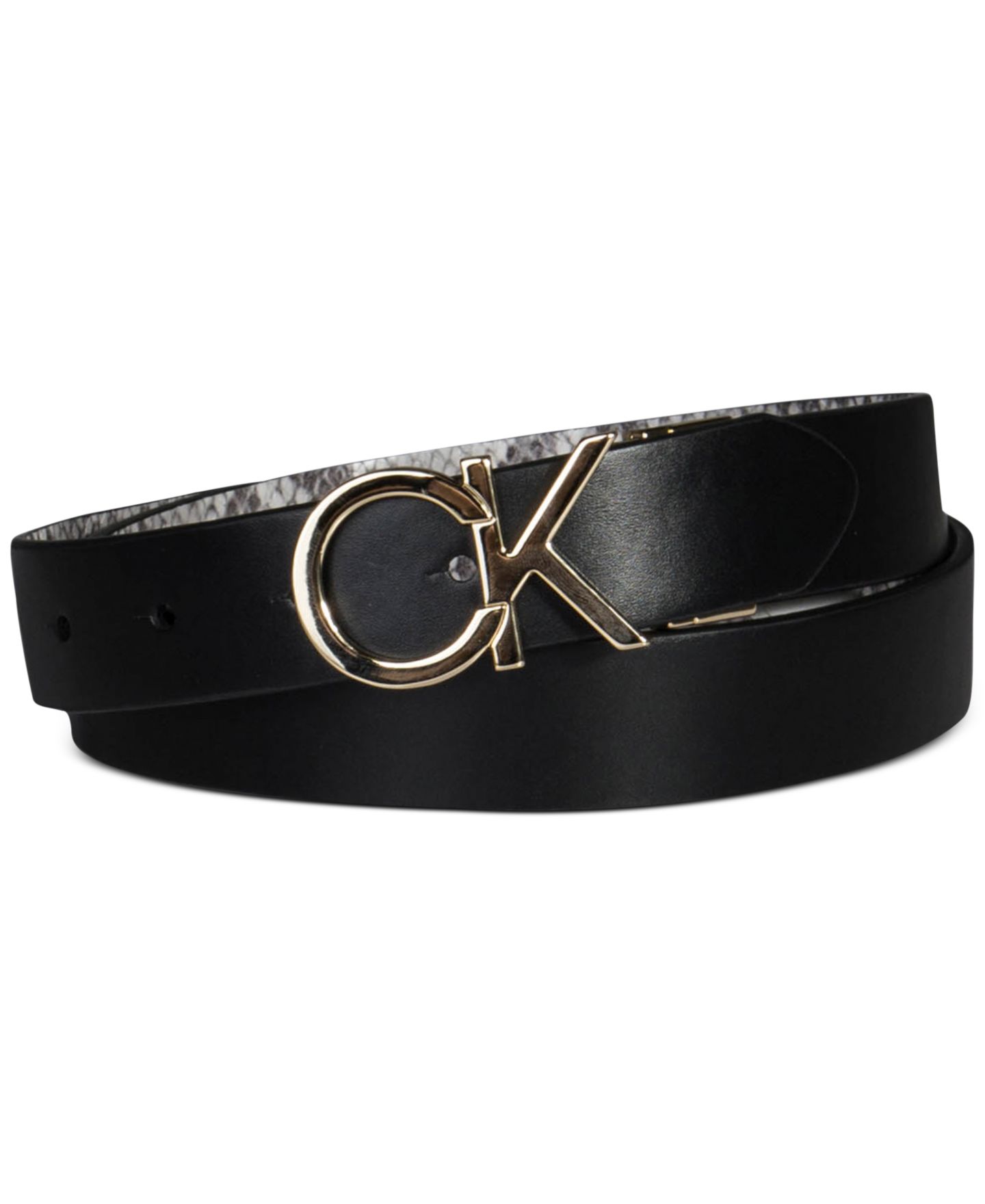 Женский ремень Calvin Klein Reversible Monogram Buckle, цвет: Чёрный / Серый — фото 2