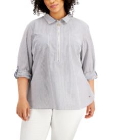 Plus Size Striped Roll-Tab Top