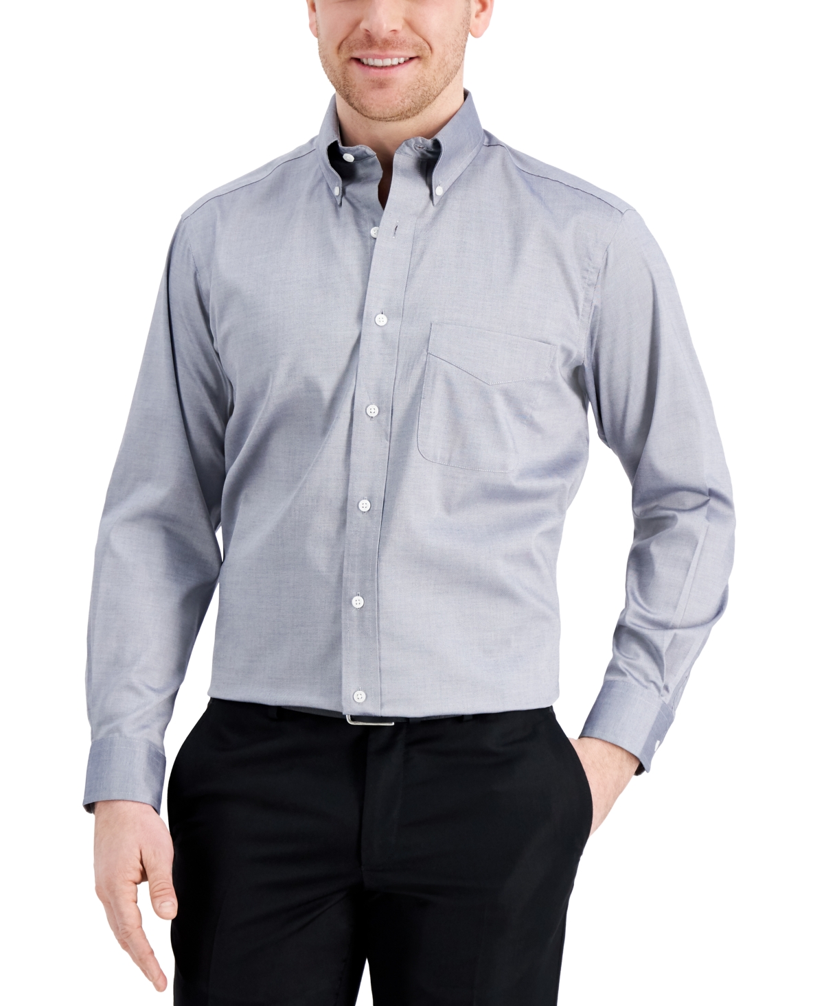 Club Room Men's Regular Fit Pinpoint Dress Shirt, Created For Macy's In Grey