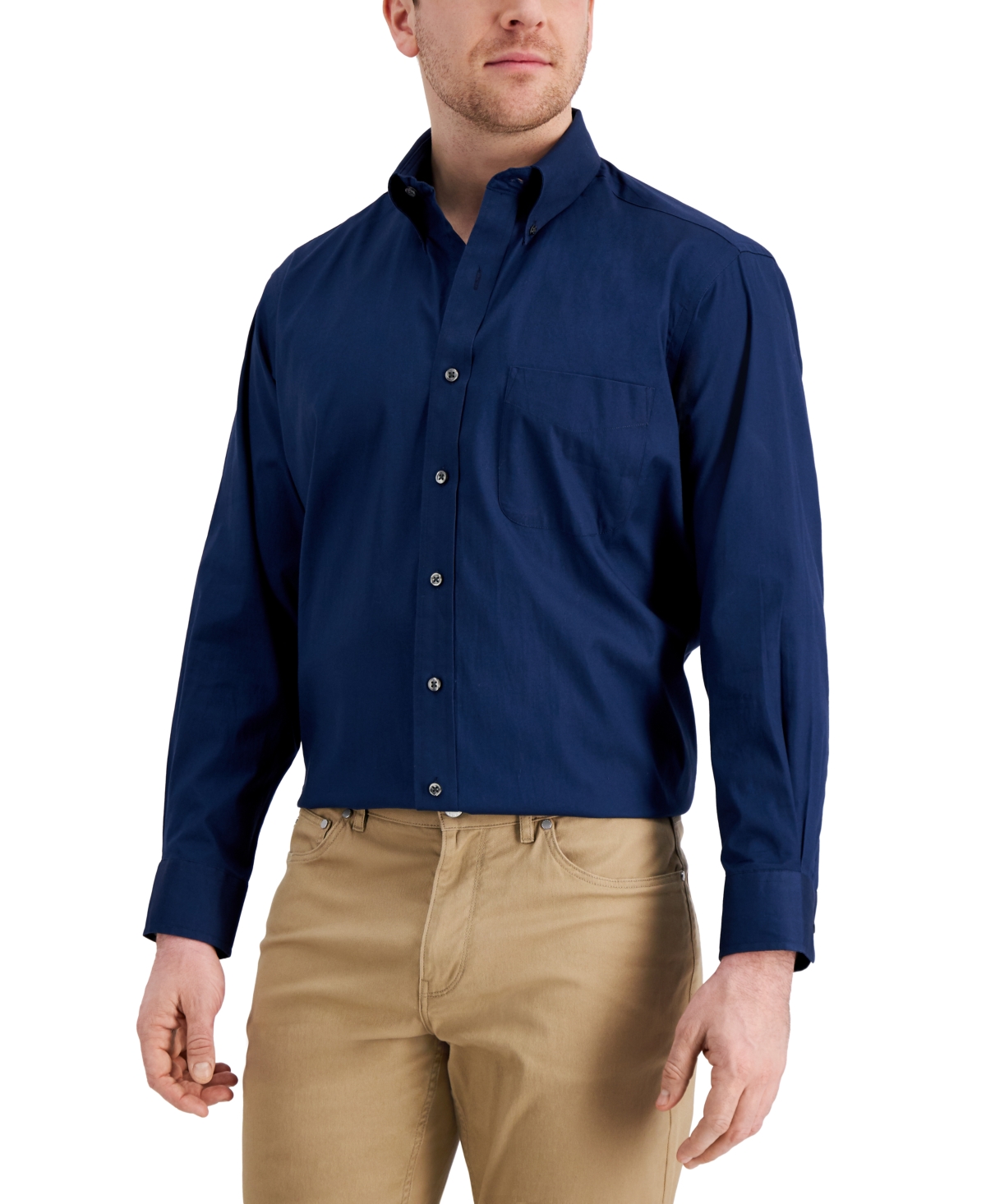 Club Room Men's Regular Fit Pinpoint Dress Shirt, Created For Macy's In Deep Ocean
