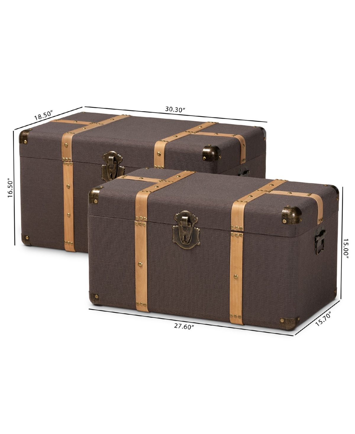 Stephen Modern and Contemporary Transitional Fabric Upholstered 2 Piece Storage Trunk Set