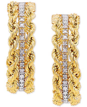 Macy's - Diamond Rope Hoop Earrings (1/10 ct. t.w.) in 14k Gold & White Rhodium-Plate