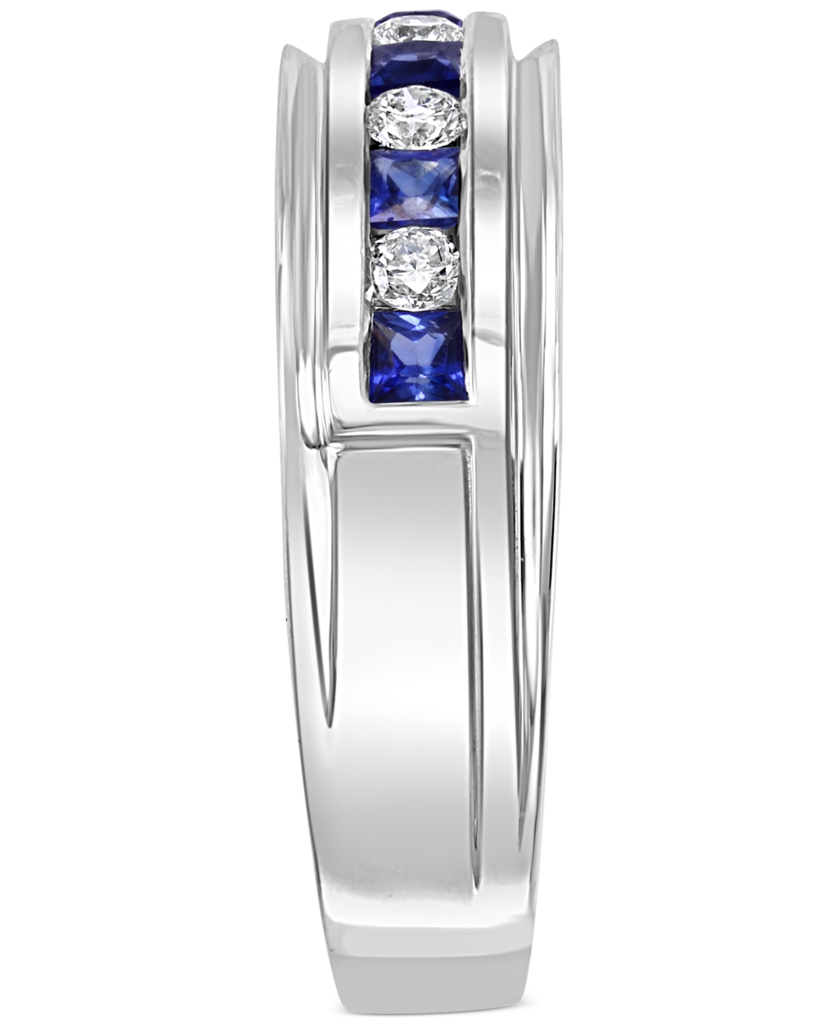 Effy Men's Sapphire (3/8 ct. t.w.) & Diamond (1/4 ct. t.w.) Band in 14k- White Gold