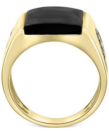 EFFY Collection - Men's Black Agate (18 x 12mm) & Black Diamond (5/8 ct. t.w.) Anchor Ring in 14k Gold