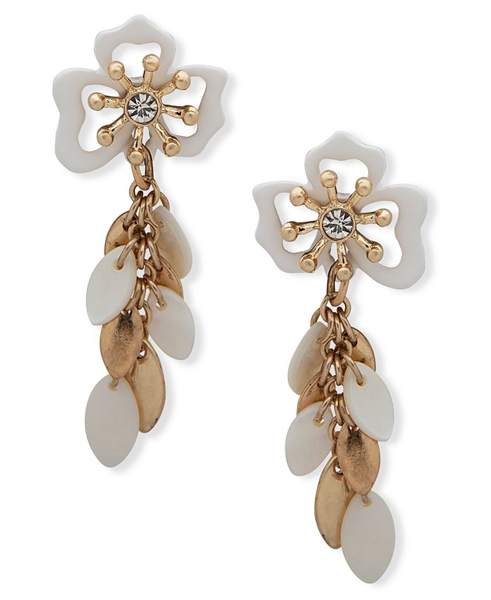 lonna & lilly Gold-Tone Pavé & Shell Flower Linear Drop Earrings ...