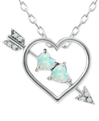 Giani Bernini - Lab-Created Opal (1/3 ct. t.w.) & Cubic Zirconia Heart & Arrow 18" Pendant Necklace in Sterling Silver