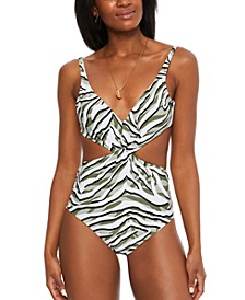 Hypno Beach Chic Printed Twist-Front One-Piece Swimsuit, Created for Macy's