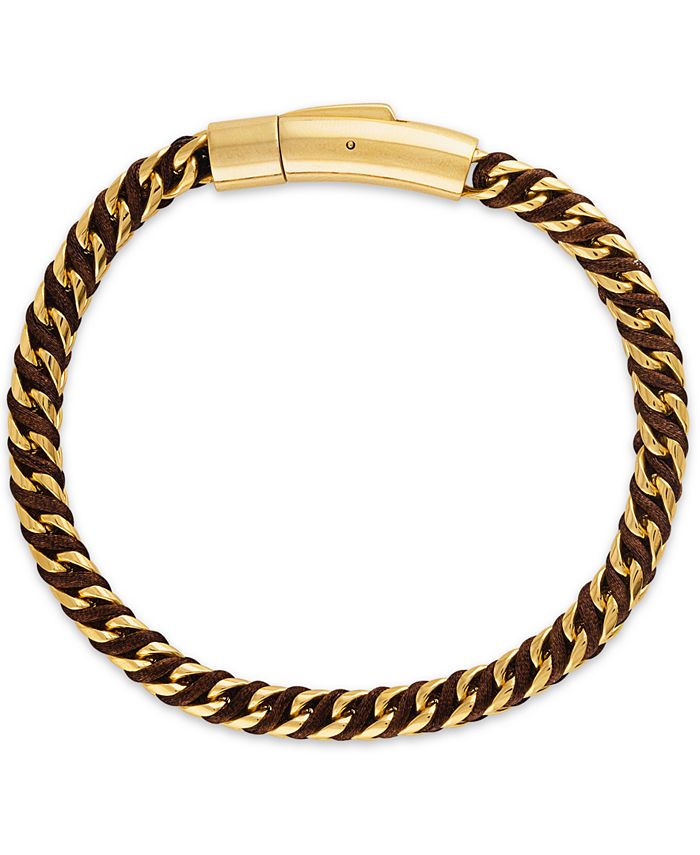 Esquire Men's Jewelry - Nylon Cord Statement Bracelet in Gold Ion-Plated Stainless Steel or Stainless Steel
