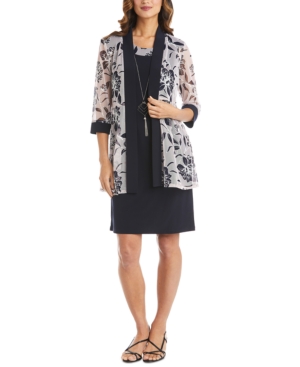 R & M Richards Floral-Print 2-Pc Jacket and Necklace Dress