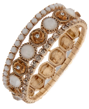 LONNA & LILLY LONNA & LILLY GOLD TONE CRYSTAL & STONE FLOWER STRETCH BRACELET