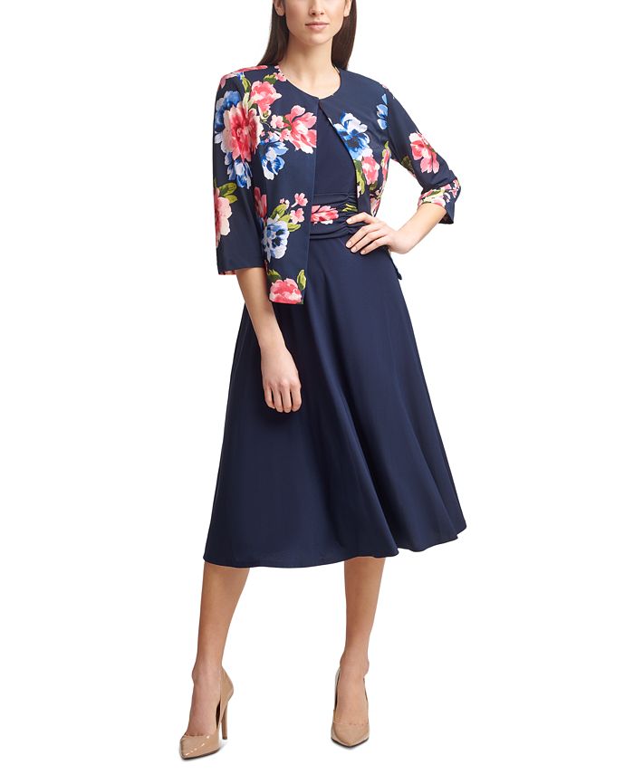 Jessica Howard Floral-Print Jacket Dress - Macy's