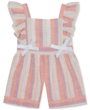 Rare Editions Baby Girls Striped Flutter-Sleeve Romper