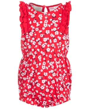 First Impressions Baby Girls Floral Ruffle Cotton Sunsuit, Created For Macy's In Cherry Flame