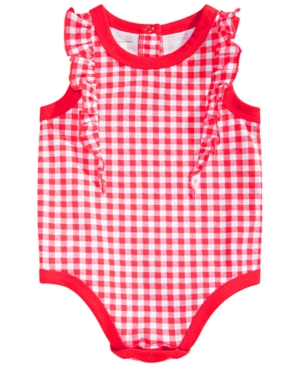 First Impressions Baby Girls Red Gingham-Print Cotton Bodysuit Created for Macy's