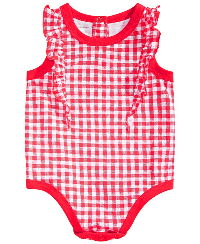 First Impressions Baby Girls Red GinghamPrint Cotton Bodysuit, Created