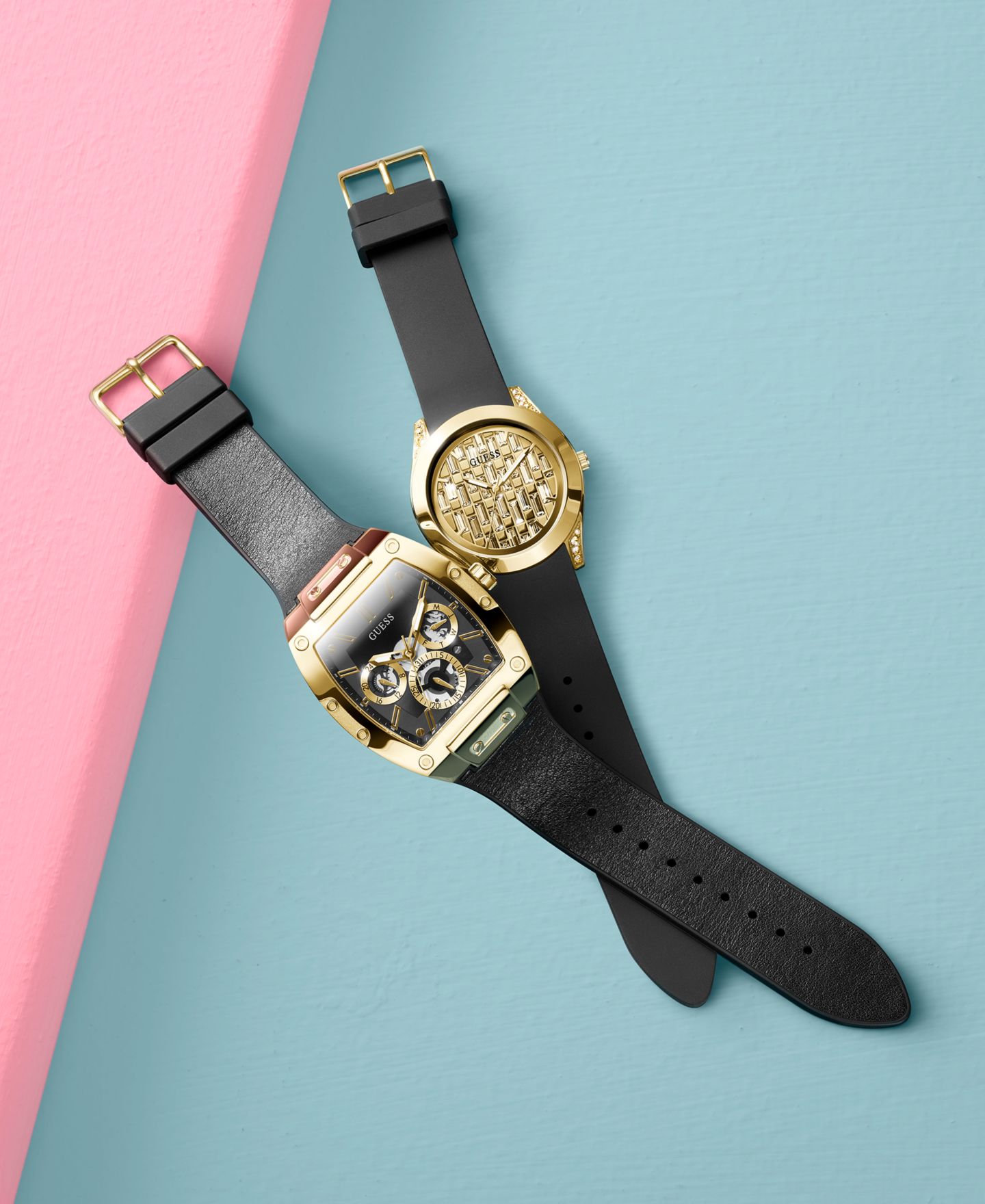 Мужские часы GUESS Black Leather & Silicone Flex Strap Watch 43mm — фото 5