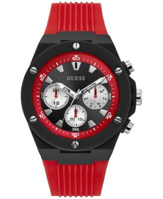 GUESS - Men's Red Silicone Strap Watch 46mm