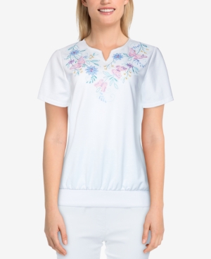 Alfred Dunner Petite Classics S1 Classic Butterfly-yoke Top In White