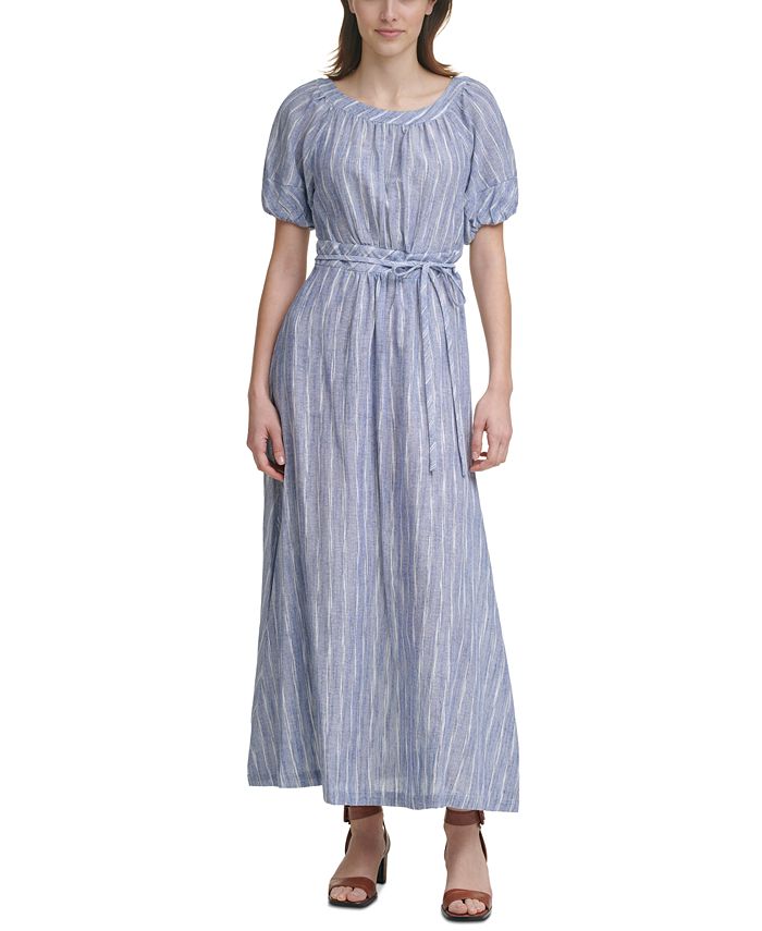 Calvin Klein Cotton Puff-Sleeve Maxi Dress - Macy's