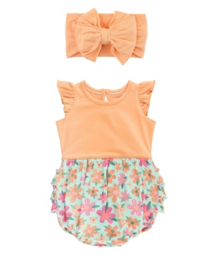 Baby Girls Flutter Knit Romper and Bow Headband Set