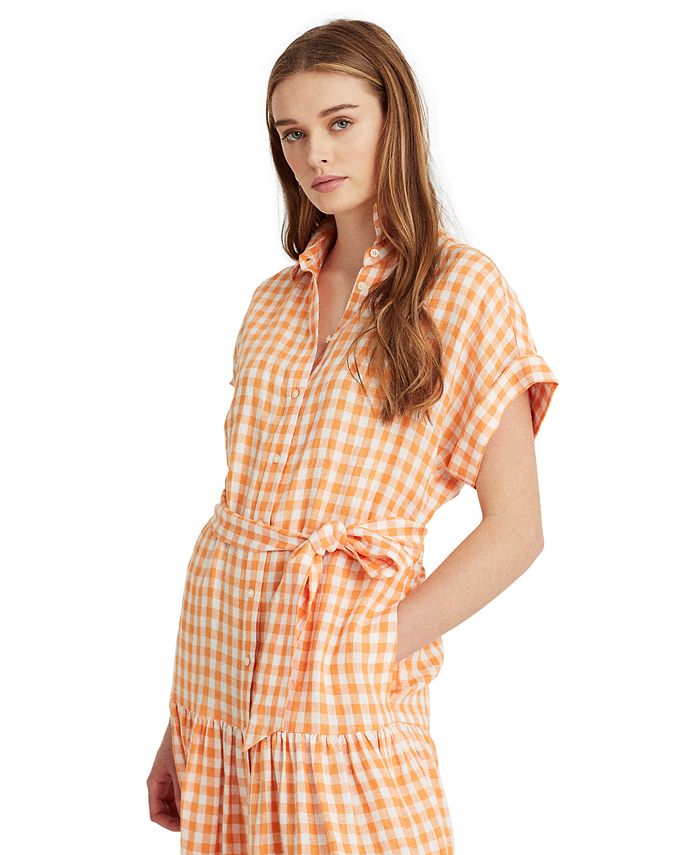 Lauren Ralph Lauren Gingham Linen Shirtdress - Macy's