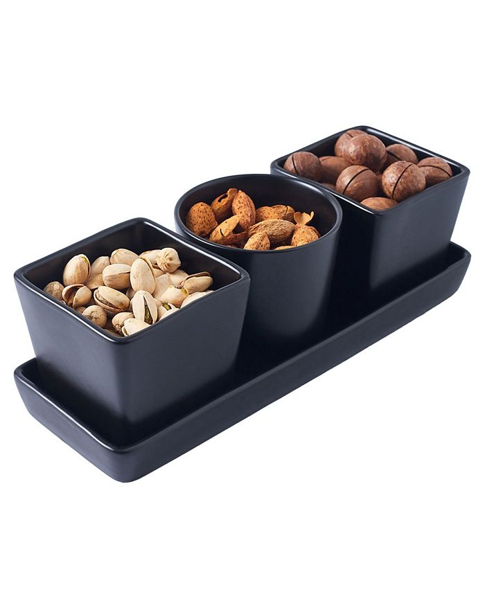 Bruntmor Tray with 3 Compartment Serving Bowl Dishes, Modern Versatile