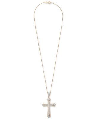 Men's Diamond Cross 22" Pendant Necklace (1/2 ct. t.w.) in 14k Gold-Plated Sterling Silver