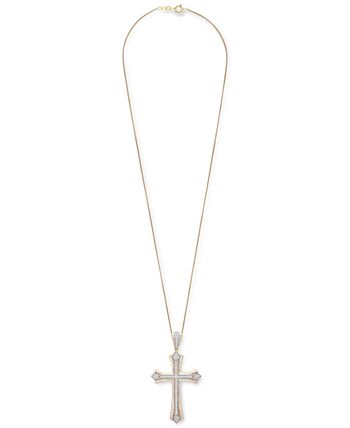 Macy's - Men's Diamond Cross 22" Pendant Necklace (1/2 ct. t.w.) in 14k Gold-Plated Sterling Silver