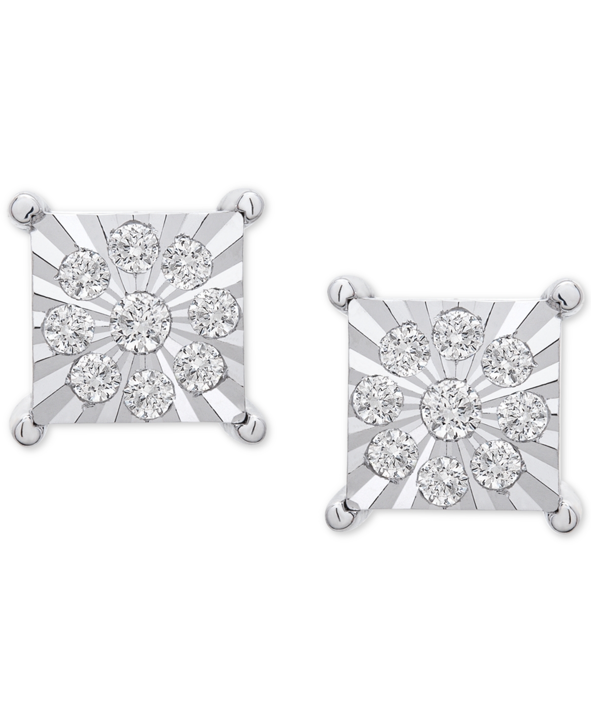 Men's Diamond Cluster Miracle Plate Square Stud Earrings (1/4 ct. tw) in Sterling- Silver