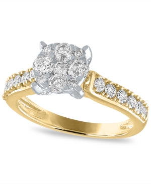 Macy's Diamond Cluster Engagement Ring (1 Ct. T.w.) In 14k White Or Yellow Gold In Yellow Gold