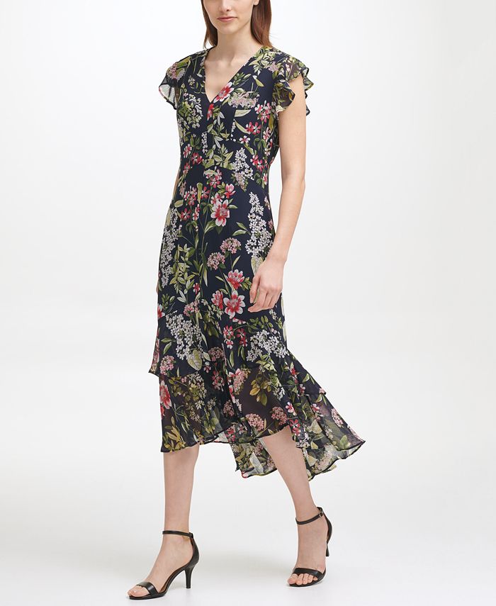 Tommy Hilfiger Floral-Print Tiered Midi Dress & Reviews - Dresses ...