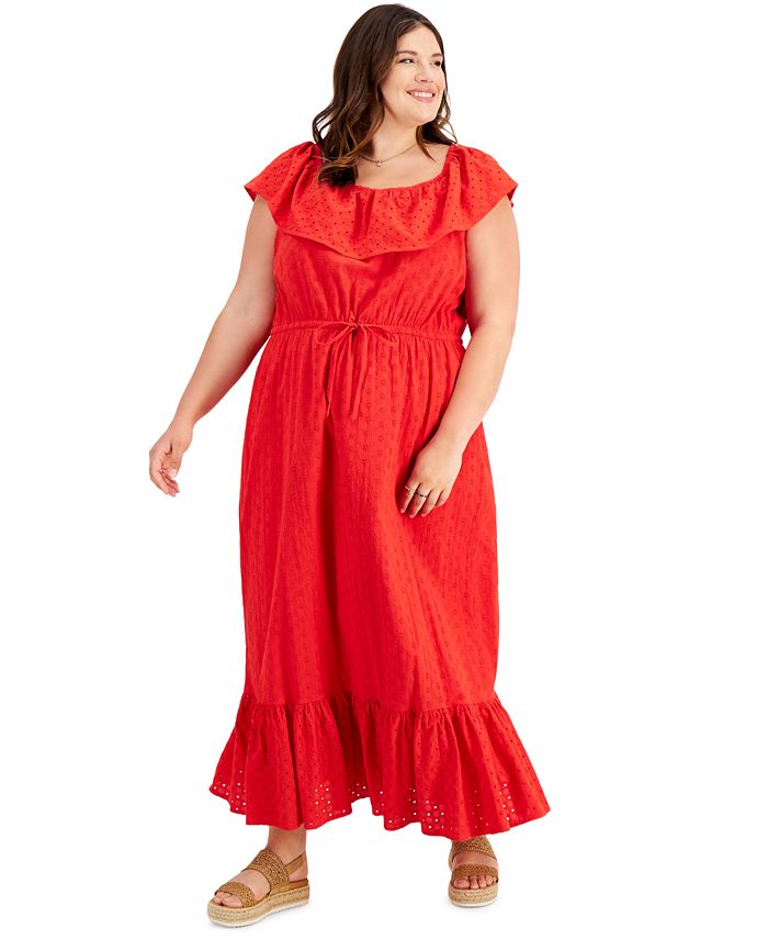 Style & Co Plus Size Eyelet Maxi Dress, Created for Macy's - Macy's