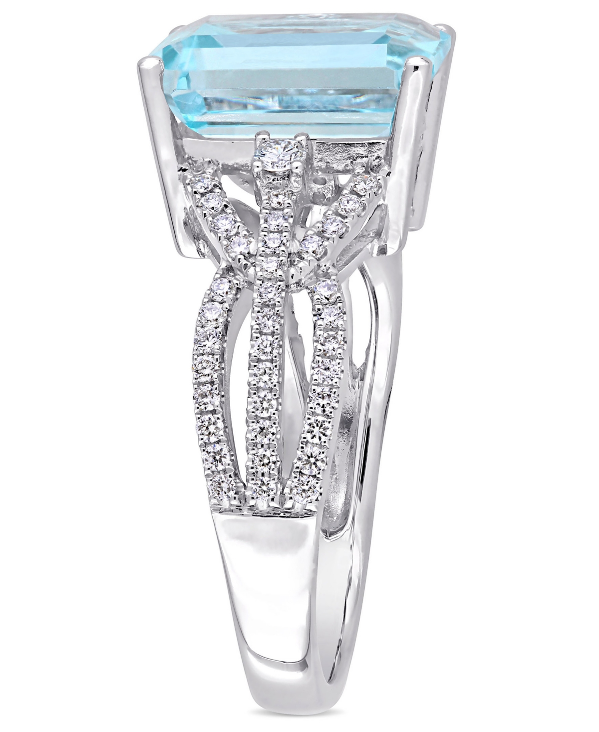 (5-3/5 ct. t.w.) and Diamond (1/2 ct. t.w.) Interlaced Three-Row Ring in 14k White Gold - Blue Topaz