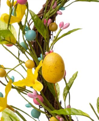 24.5"H Easter Bunny Shaped Wreath with Eggs Satin Ribbon Bow