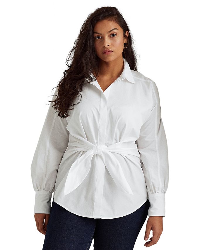 Lauren Ralph Lauren Plus Size Cotton Puffed Sleeve Top - Macy's