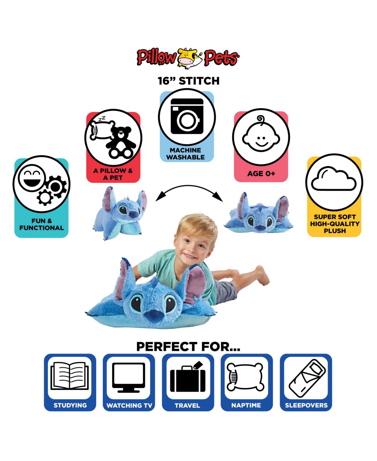 Детские мягкие игрушки Pillow Pets Stitch 16" Pillow Pet — фото 4