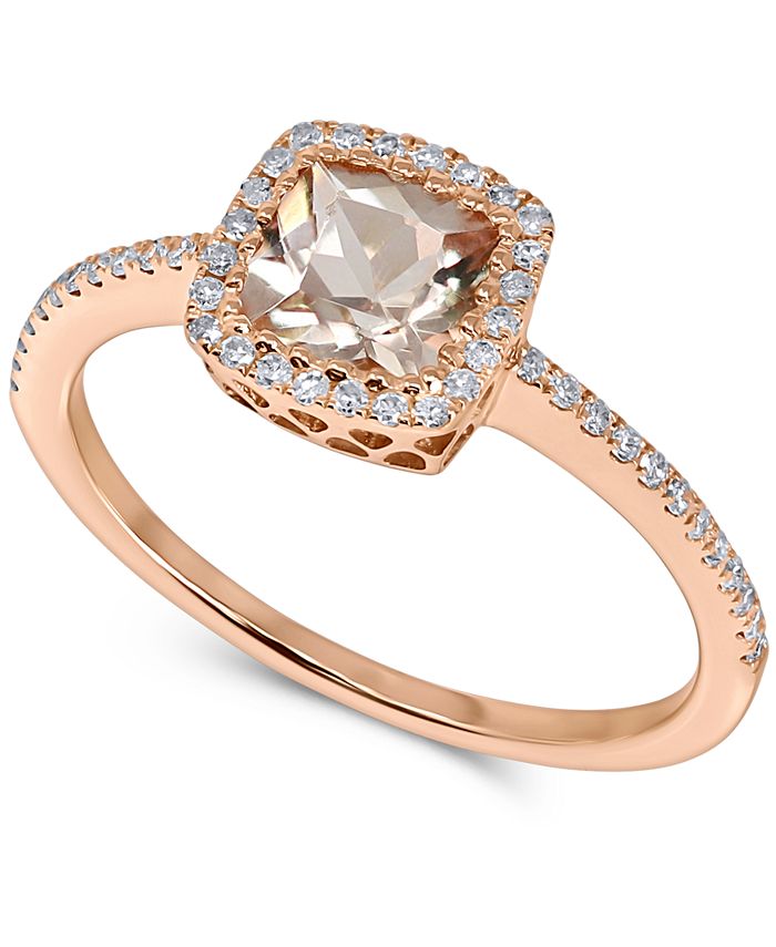 Macy's - Morganite (3/4 ct. t.w.) & Diamond (1/5 ct. t.w.) Halo Ring in 14k Rose Gold