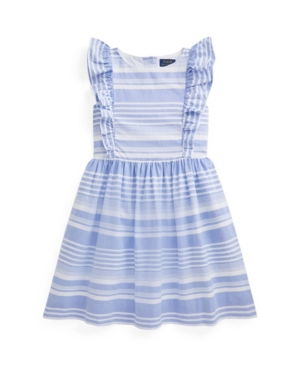 Polo Ralph Lauren Kids' Little Girls Striped Oxford Dress In Harbor Island Blue/white