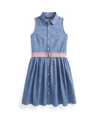 Polo Ralph Lauren Big Girls Indigo Chambray Shirt Dress - Macy's