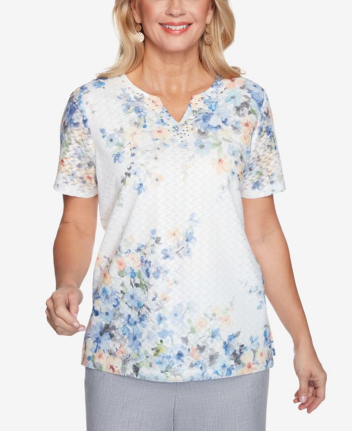 Alfred Dunner Women's Missy French Bistro Asymmetric Floral Top - Macy's